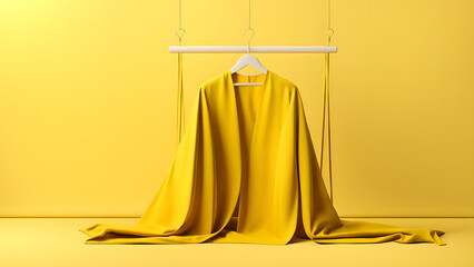 A yellow dress is draped over a clothesline