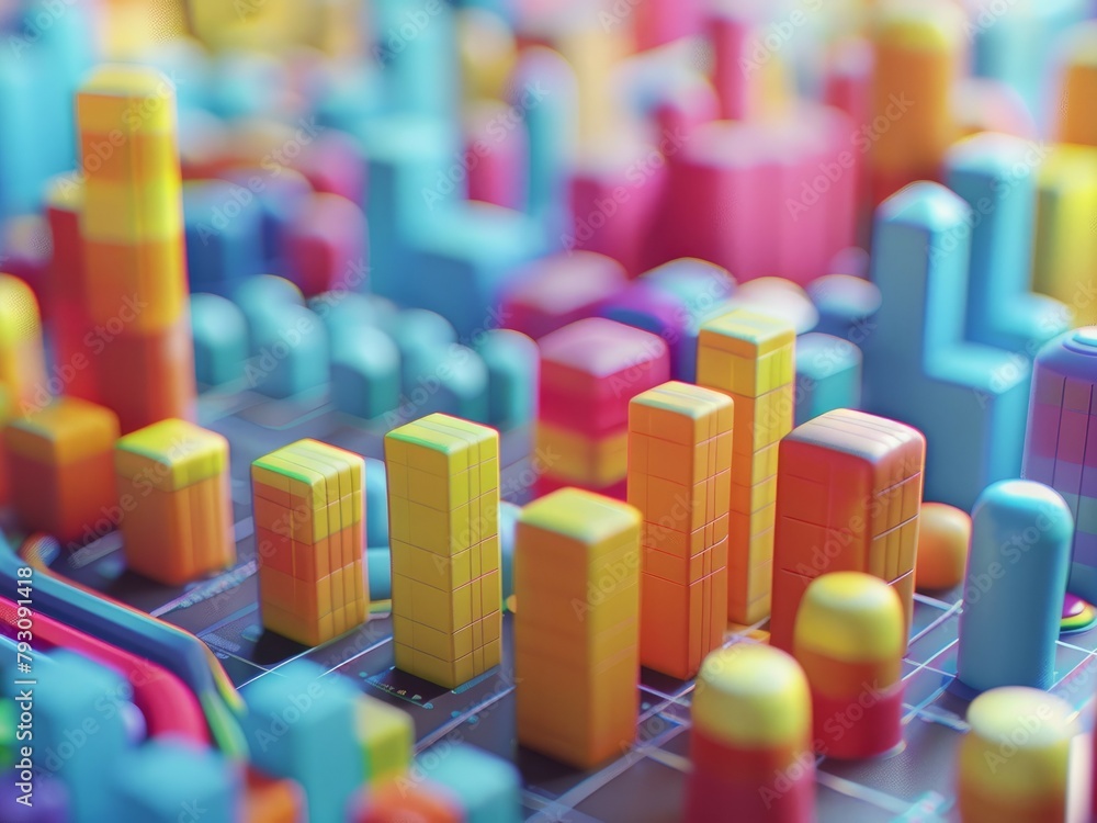Poster 3d render of a colorful city made of blocks