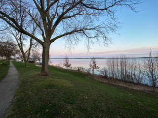 City Shoreline of Lake Monona in Madison Wisconsin after sunset