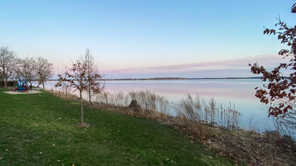 City Shoreline of Lake Monona in Madison Wisconsin after sunset