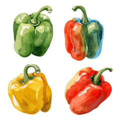 Watercolor painting of set bell pepper, isolated on a white background, bell pepper vector, drawing clipart, Illustration Vector, Graphic Painting, design art, logo.
