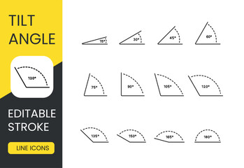 Angle vector line icon set with editable stroke - obrazy, fototapety, plakaty
