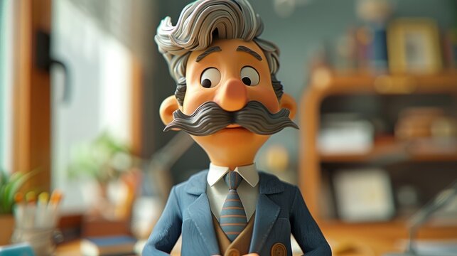 A claymation character of a middle-aged man with a surprised expression on his face