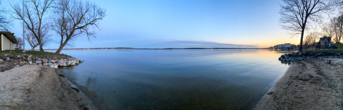 City Shoreline of Lake Monona in Madison Wisconsin after sunset
