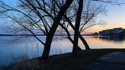 City Shoreline of Lake Monona in Madison Wisconsin after sunset