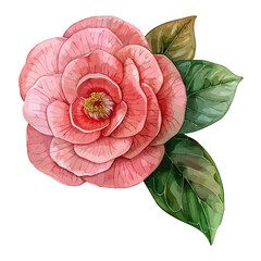 Watercolor drawing vector of a pink camellia, isolated on a white background, clipart image, Illustration painting, design art, camellia vector, Graphic logo, drawing clipart. 