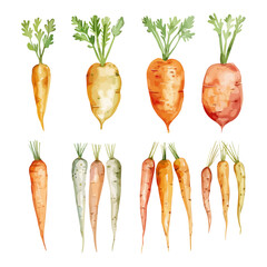 Watercolor painting of set carrot, isolated on a white background, carrot vector, drawing clipart, Illustration Vector, Graphic Painting, design art, logo