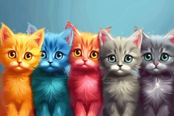 cartoon colorful kittens cuddling together looking at you as a cute background