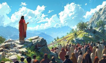 Sermon on the Mount with a vast crowd