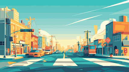 Trendy cartoon gradient style vector city with cros