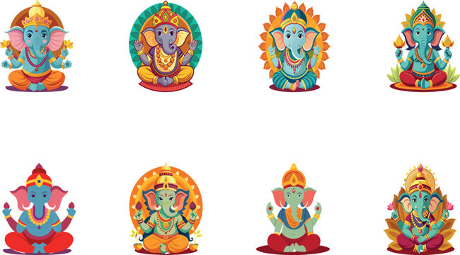 Set of Vector lord Ganesh Art  