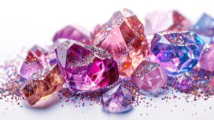 Purple Precious Stones: Gemstones Isolated on White