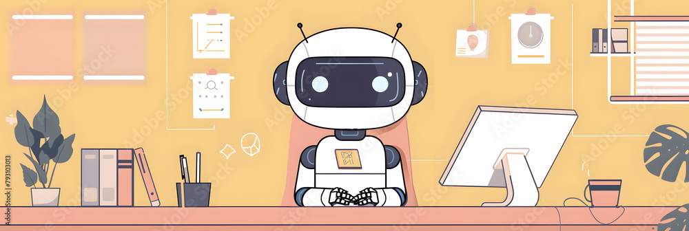 Poster ai chatbots working and chatting in computer, 