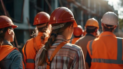 group construction workers at work.