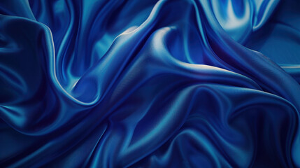 Fototapeta premium Blue Silk Fabric With Wavy Pattern