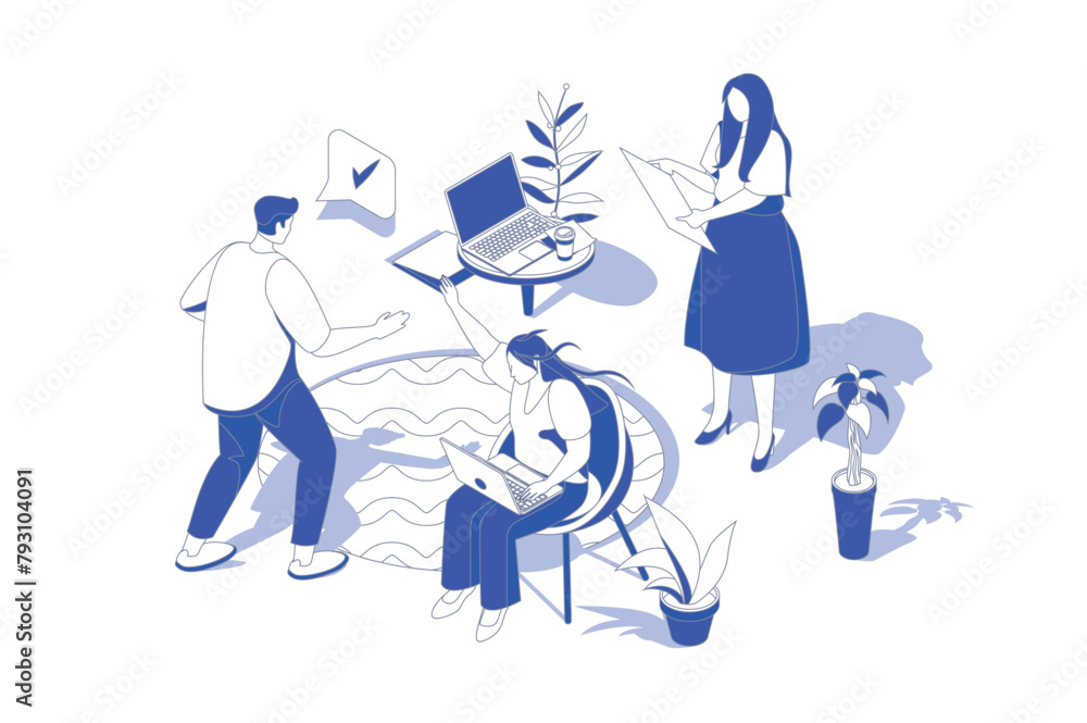 Poster Best feedback 3d isometric concept in isometry graphic design for web. People scene with clients leaving user experience satisfaction with review comments and rating online. Vector illustration.