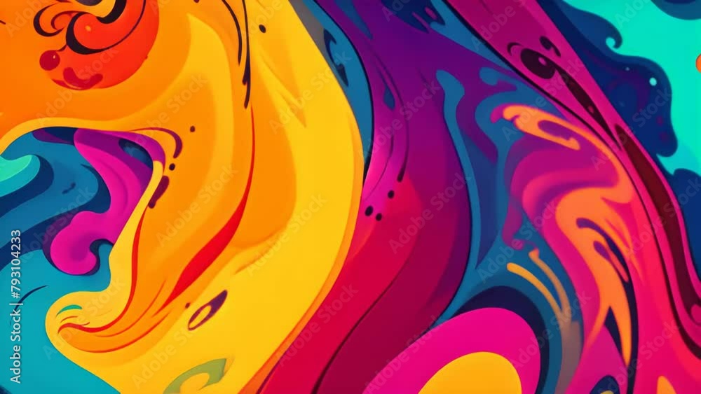Poster vibrant color swirls that flow and blend dynamically, stimulating, 4k animation