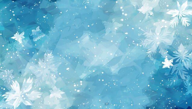 Blue background with snowflakes and stars, in a low poly style white sparkles on a pastel blue background, white sparkling Generative AI