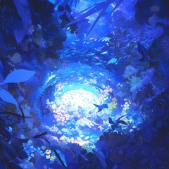 Fototapeta na wymiar Mystical Underwater Realm with Dazzling Light and Spectral Animals