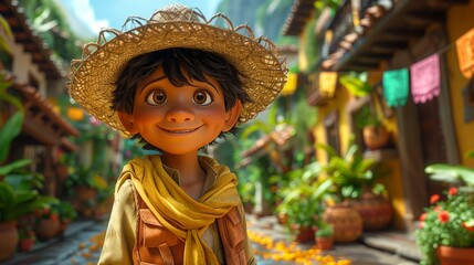 The 3D character of a boy cartoon for Cinco De Mayo.