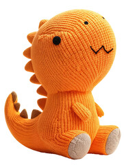 Orange Cute Knitted Dinosaur, Isolated on Transparent Background. DIY Plush Toy, Birthday Present,...