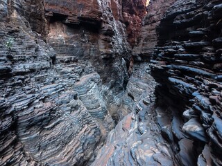 Hancock Gorge in Karijini National Park in Pilbara region, Western Australia with geological formation
