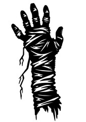 Mummy hand, outline. Black vector illustration