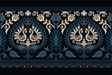 damask  seamless background Geometric ethnic oriental ikat seamless pattern traditional Design for background, carpet, wallpaper, clothing, wrapping, Batik, fabric, illustration embroidery style.