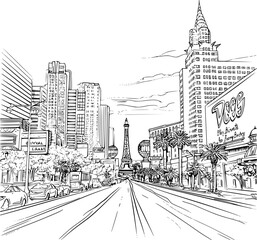 Fototapeta na wymiar Skyline View of Las Vegas, Las Vegas Cityscape Coloring Book