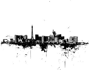 2D Las Vegas Illustration, 2D Drawing of Las Vegas Skyline on White Background