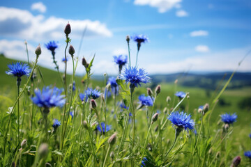 Field of Blue Flowers Under Sunlight