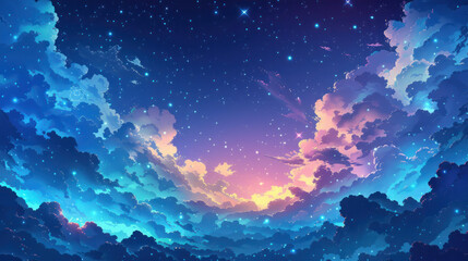 Blue Sky Filled With Clouds and Stars