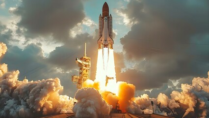 Rocket launch symbolizes growth for small and corporate businesses in digital era. Concept Business Growth, Rocket Launch, Small Businesses, Corporate Businesses, Digital Era