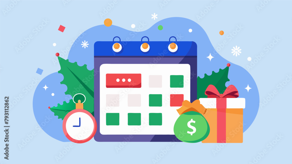 Poster a budgeting app featuring a holiday countdown timer reminding you to set aside a certain amount of m