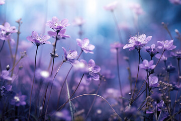 Naklejka premium Cluster of Purple Flowers Growing in Grass