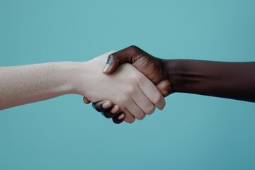 A closeup shot of a firm handshake set against a simplistic blue background signifying mutual respect and agreement