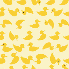 Seamless Vector Pattern Of Cute Duck isolated in pale yellow Background