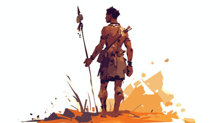 Tribe man holding spear - vector illustration sketc