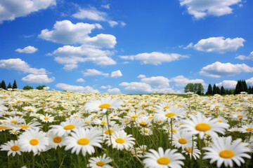Field of White and Yellow Flowers Under Blue Sky - 793114093