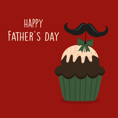 Flat Design Happy Father's Day illustration with Cupcake at Mustache,Ribbon