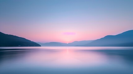Fototapeta na wymiar Tranquil Sunrise Over Scenic Mountain Lake Reflecting Serene Landscape