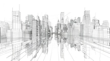Bold Ink Line Cityscape A Striking Minimalist Perspective Emphasizing Urban Geometry and Dynamic Energy