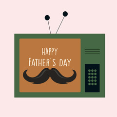 Flat Design Happy Father's Day  Illustration with Television at Mustache