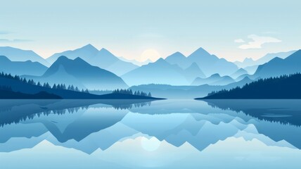Minimalist Informative Mountainous Landscape with a Serene Lake
