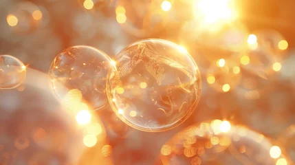 Deurstickers   A cluster of bubbles drifting in the air, sunlight filtering through their uppermost surfaces © Nadia