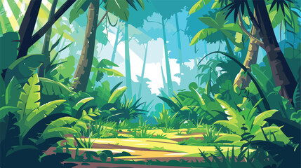 Tropical jungle panorama cartoon vector illustratio