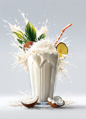 Dynamic Coconut Shake  8K Vector Advertisement with White Background