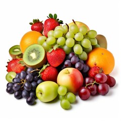Fruit mix isolated on a white background. Healthy food concept. AI generated