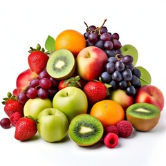 Fruit mix isolated on a white background. Healthy food concept. AI generated