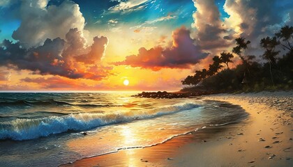 季節は夏、ただの太陽、ただの海、ただの砂浜、それがただ美しくて心打たれる - obrazy, fototapety, plakaty